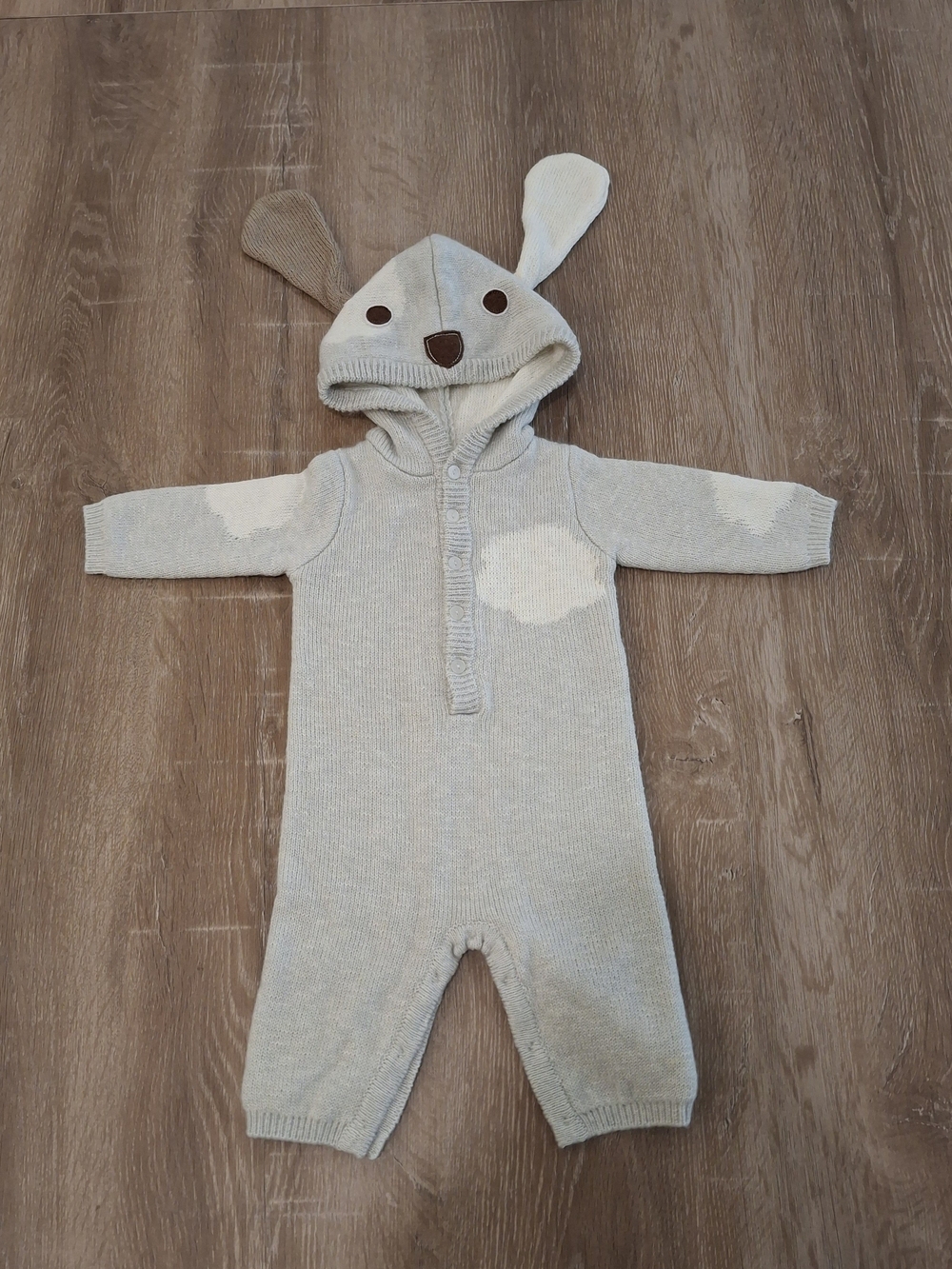 Pottery Barn Kids Puppy Dog Knit Hooded Romper Baby 0-6 Months Gray